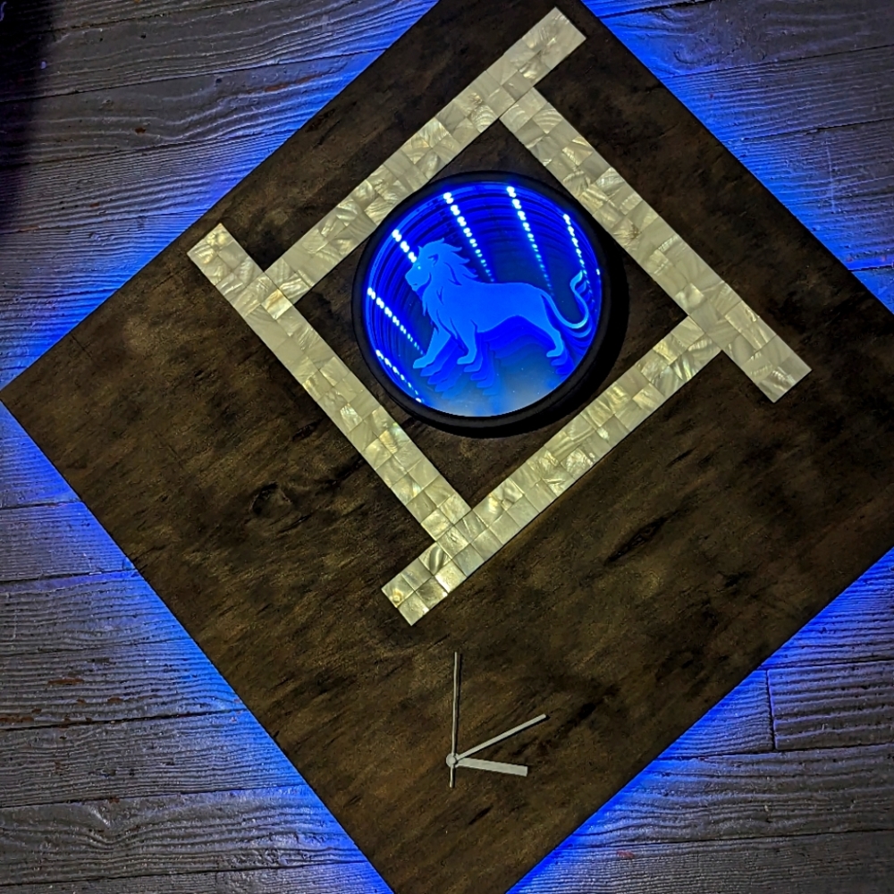 Leo Zodiac LED Infinity Mirror Wall Clock Modern Art Birth Sign Astrology Mosaic